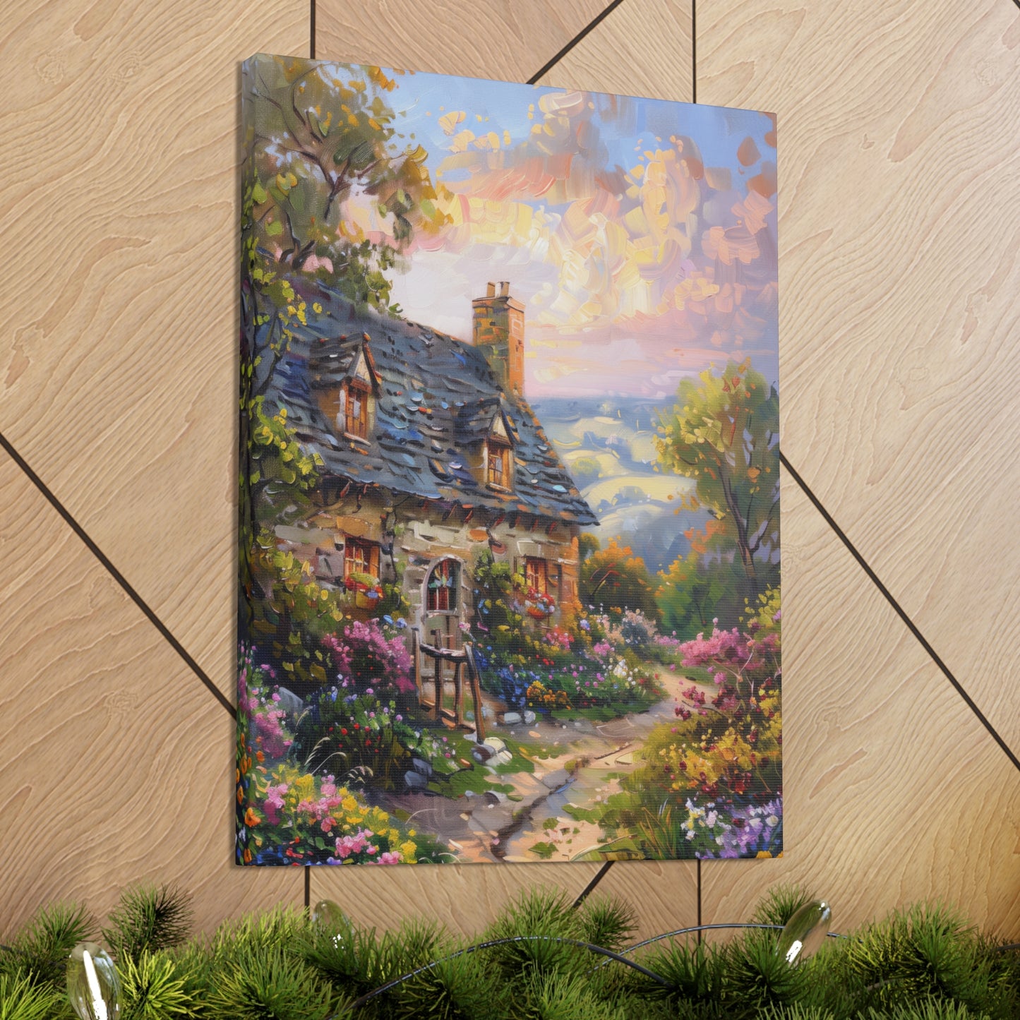 rich countryside house with garden in medieval times Digital Oil Painting Print Canvas Gallery Wraps