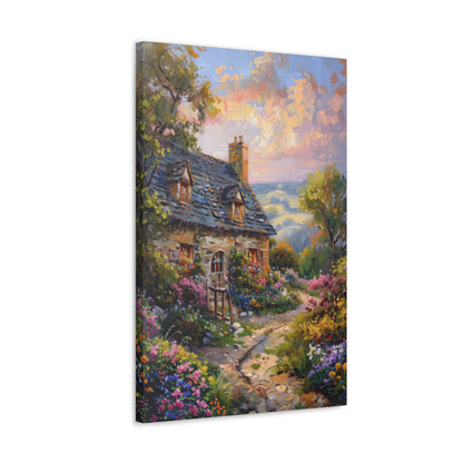 rich countryside house with garden in medieval times Digital Oil Painting Print Canvas Gallery Wraps