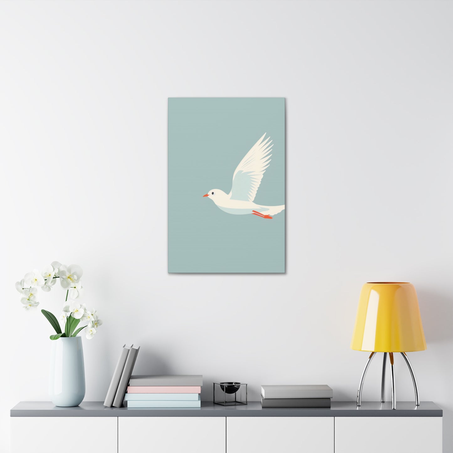 White Dove Flying Digital Illustration Canvas Gallery Wraps