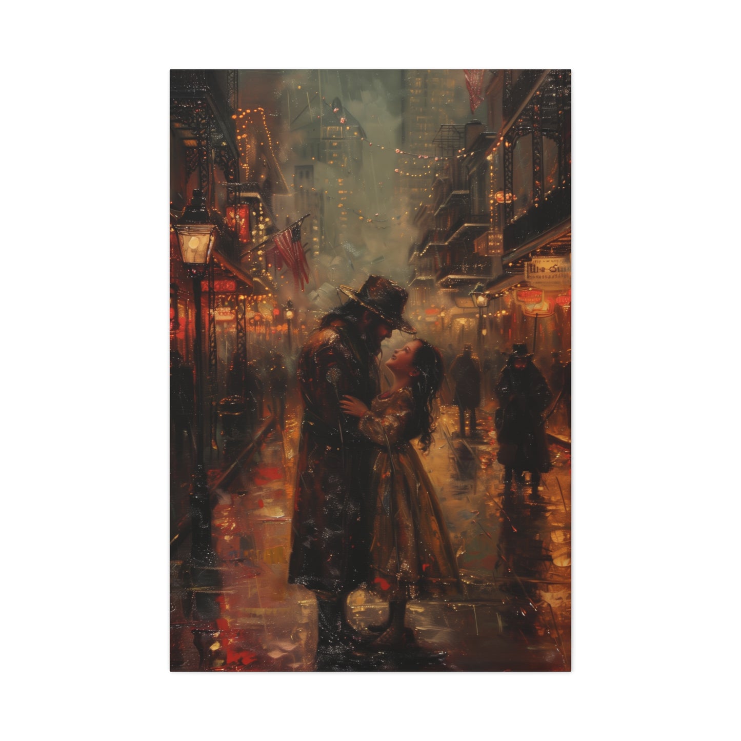 Father and Daughter Dancing on the Street - Rembrandt Style Digital Oil Painting Canvas Gallery Wraps