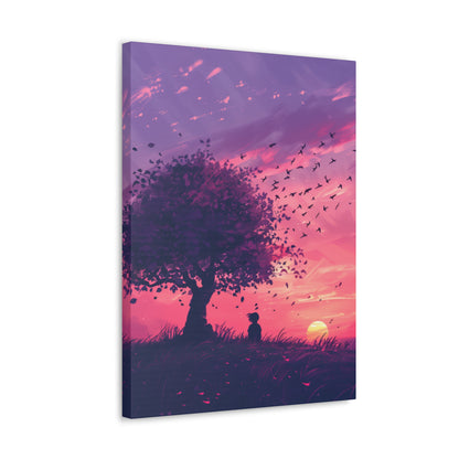 Tree in a Purple Sunset Digital Illustration Canvas Gallery Wraps