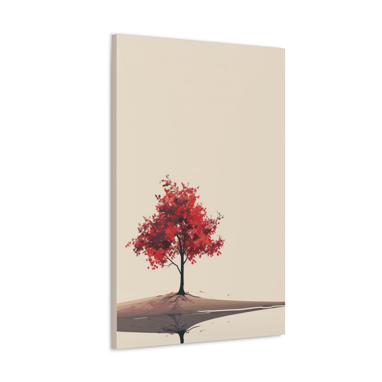 Lone Tree with Red Leaves - Portrait Illustration Canvas Gallery Wraps