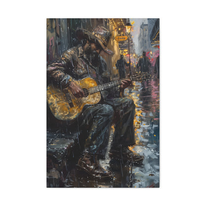 Man Playing Guitar on the Street - Rembrandt Style Digital Oil Painting Canvas Gallery Wraps