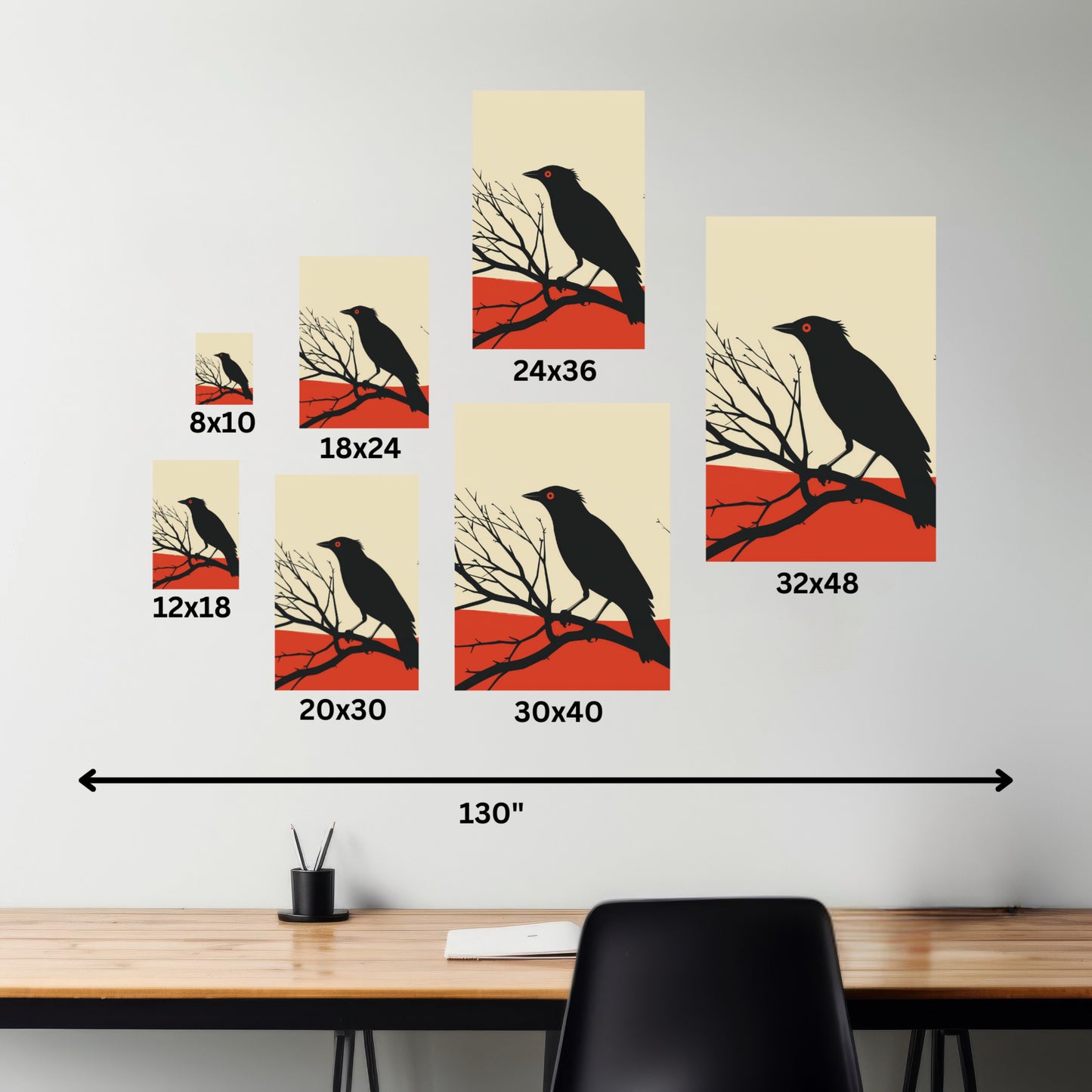 Black Bird Sitting on a Branch Digital Illustration Canvas Gallery Wraps