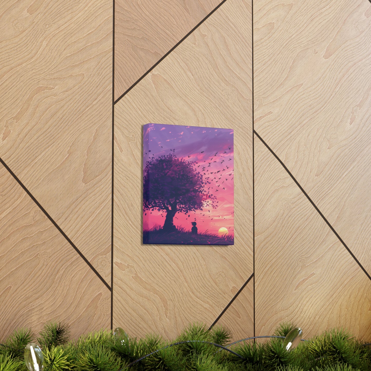 Tree in a Purple Sunset Digital Illustration Canvas Gallery Wraps