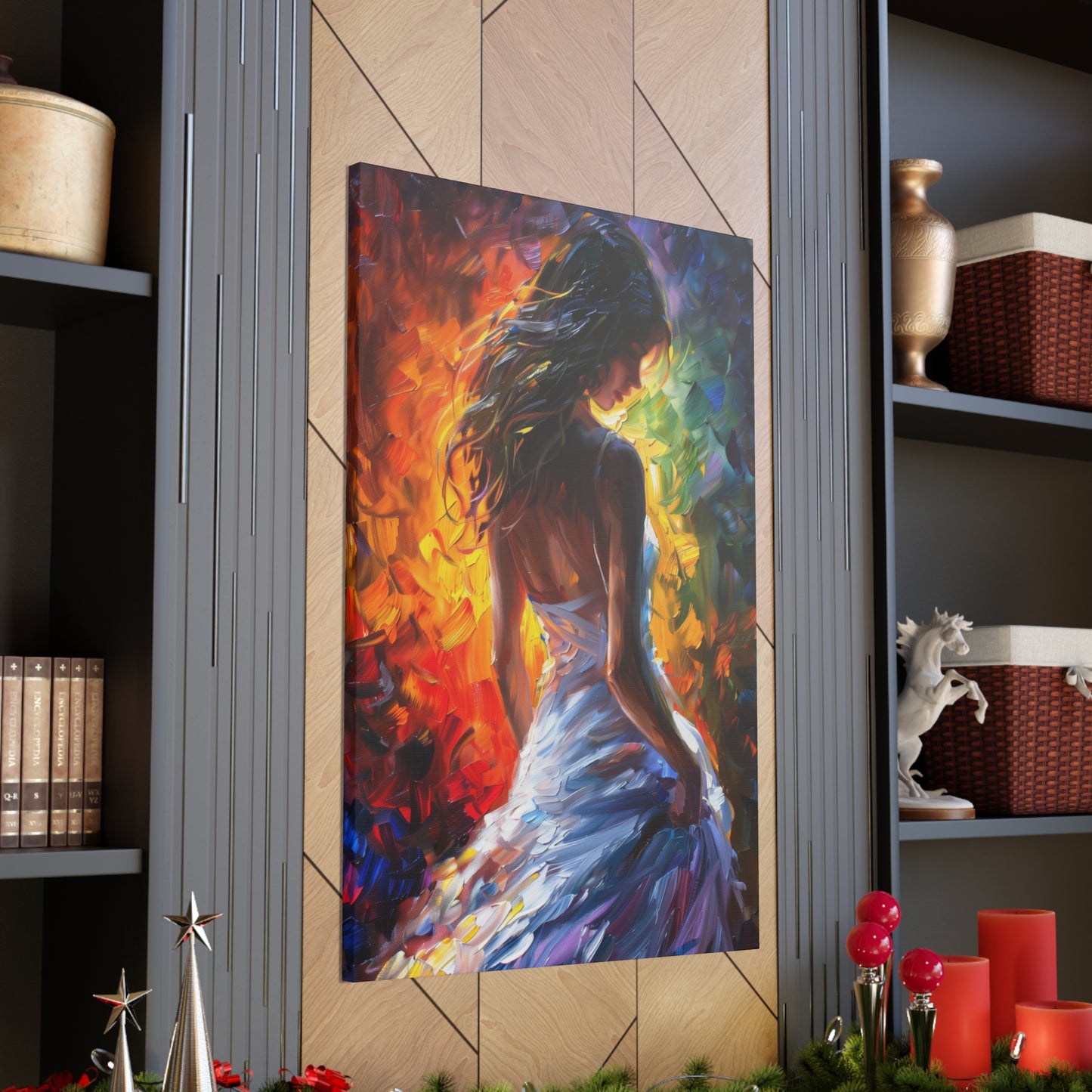 Lady in White Dress - Leonid Afremov Style Digital Oil Painting Canvas Gallery Wraps