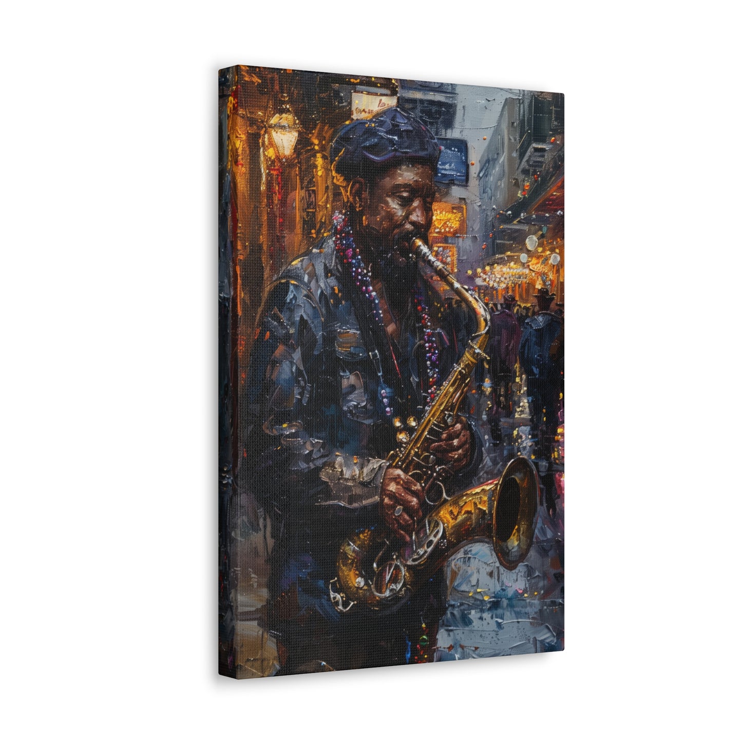 Man Playing Horn on the Street - Rembrandt Style Digital Oil Painting Canvas Gallery Wraps