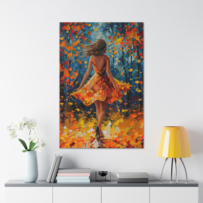 Girl with yellow dress in autumn forest - Leonid Afremov Style Digital Print Canvas Gallery Wraps