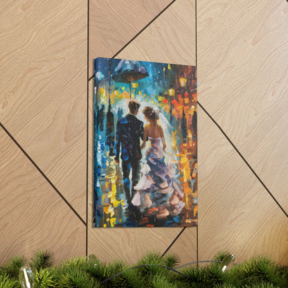 couple walking in street in rain - Leonid Afremov Style Digital Print Canvas Gallery Wraps