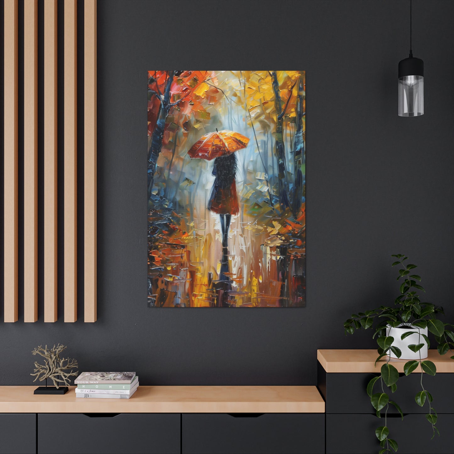 Girl Walking Under Umbrella - Leonid Afremov Style Oil Painting Canvas Gallery Wraps