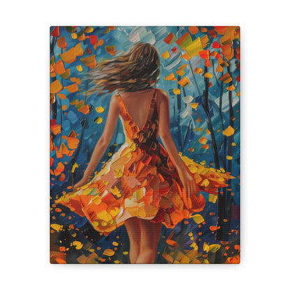 Girl with yellow dress in autumn forest - Leonid Afremov Style Digital Print Canvas Gallery Wraps