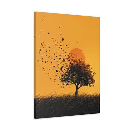 Leafless Tree in a Golden Sunset Digital Illustration Canvas Gallery Wraps