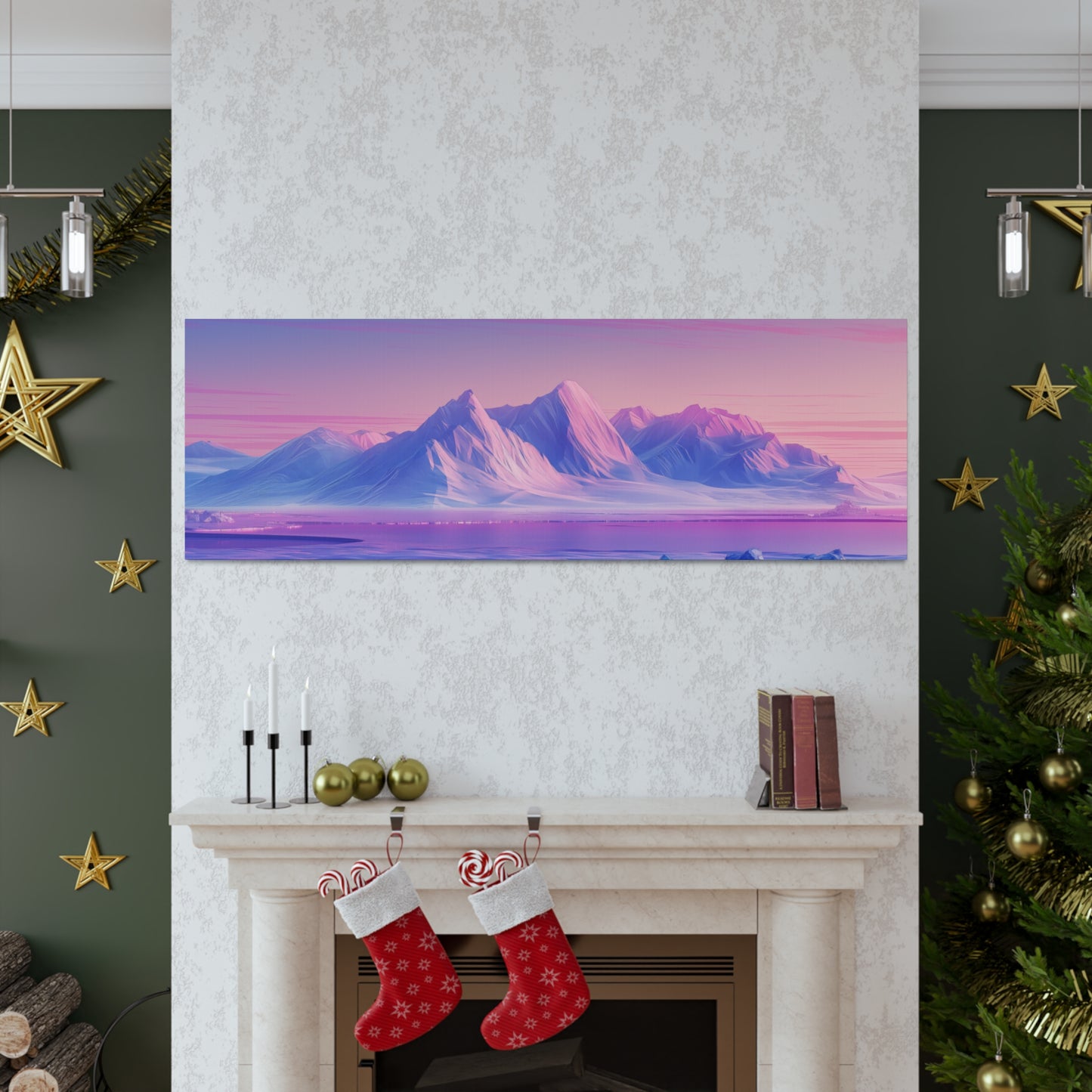 Snowy Mountain Evening - Digital Landscape Illustration Panorama Canvas Gallery Wraps