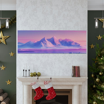 Snowy Mountain Evening - Digital Landscape Illustration Panorama Canvas Gallery Wraps