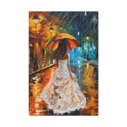 bride walking in street in rain - Leonid Afremov Style Digital Print Canvas Gallery Wraps