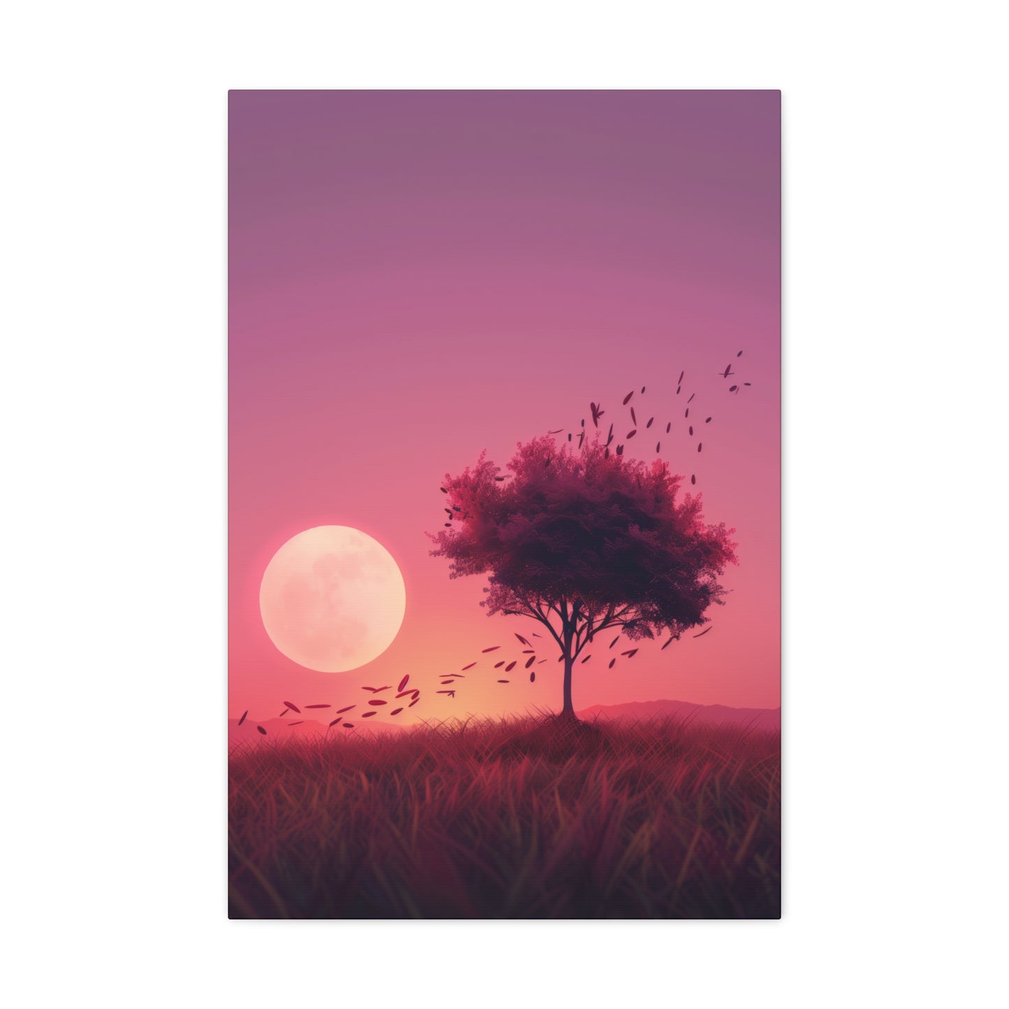 Tree in a Purple Sunset Digital Illustration Canvas Gallery Wraps