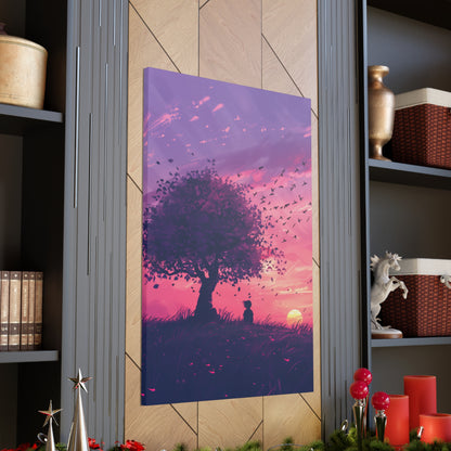 Tree in a Purple Sunset Digital Illustration Canvas Gallery Wraps