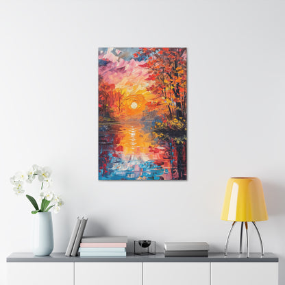 Pond in a Autumn Forest - Claude Monet Style Digital Print Canvas Gallery Wraps