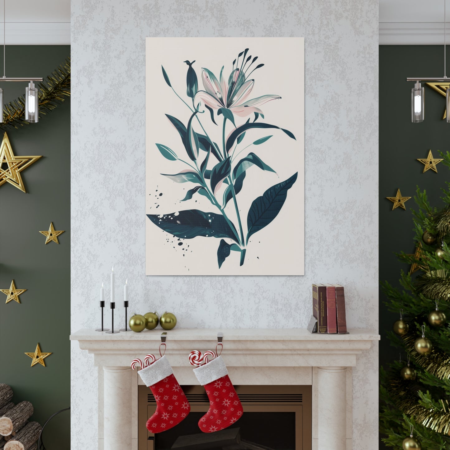 Lily Plant with Flowers - Illustration Canvas Gallery Wraps