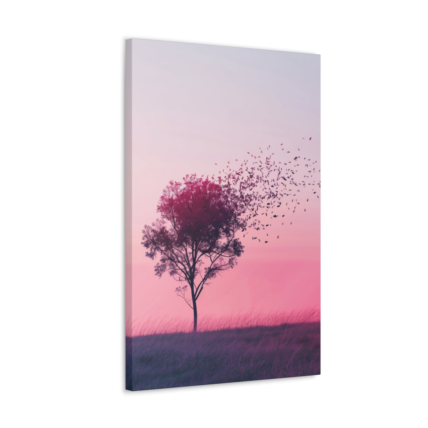 Tree in a Purple Sunset Digital Illustration Canvas Gallery Wraps