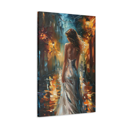 bride walking in street - Leonid Afremov Style Digital Print Canvas Gallery Wraps