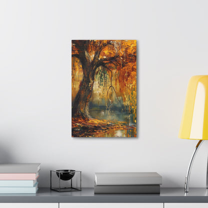 Golden Weeping Willow Tree - Oil Painting Inspired by Leonid Afremov Digital Canvas Gallery Wraps