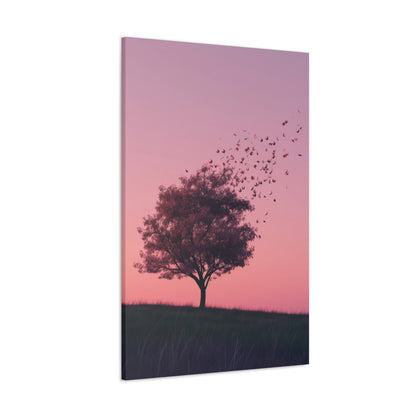 Tree in a Purple Sunset Digital Illustration Canvas Gallery Wraps