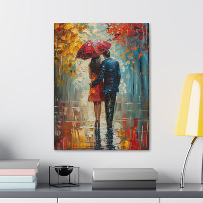 lovely couple holding a umbrella in rain - Leonid Afremov Style Digital Print Canvas Gallery Wraps