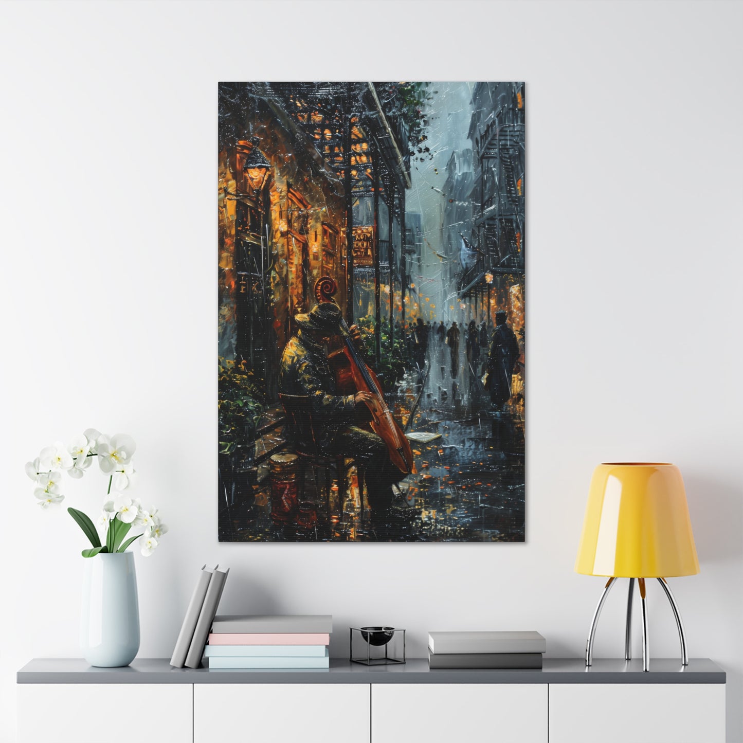 Street Harpist - Rembrandt Style Digital Oil Painting Canvas Gallery Wraps