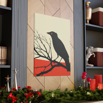 Black Bird Sitting on a Branch Digital Illustration Canvas Gallery Wraps