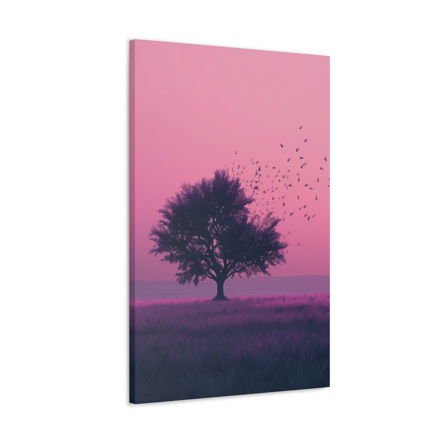 Tree in a Purple Sunset Digital Illustration Canvas Gallery Wraps