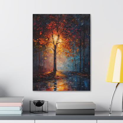 magical tree by the river in the forest - Leonid Afremov Style Digital Print Canvas Gallery Wraps