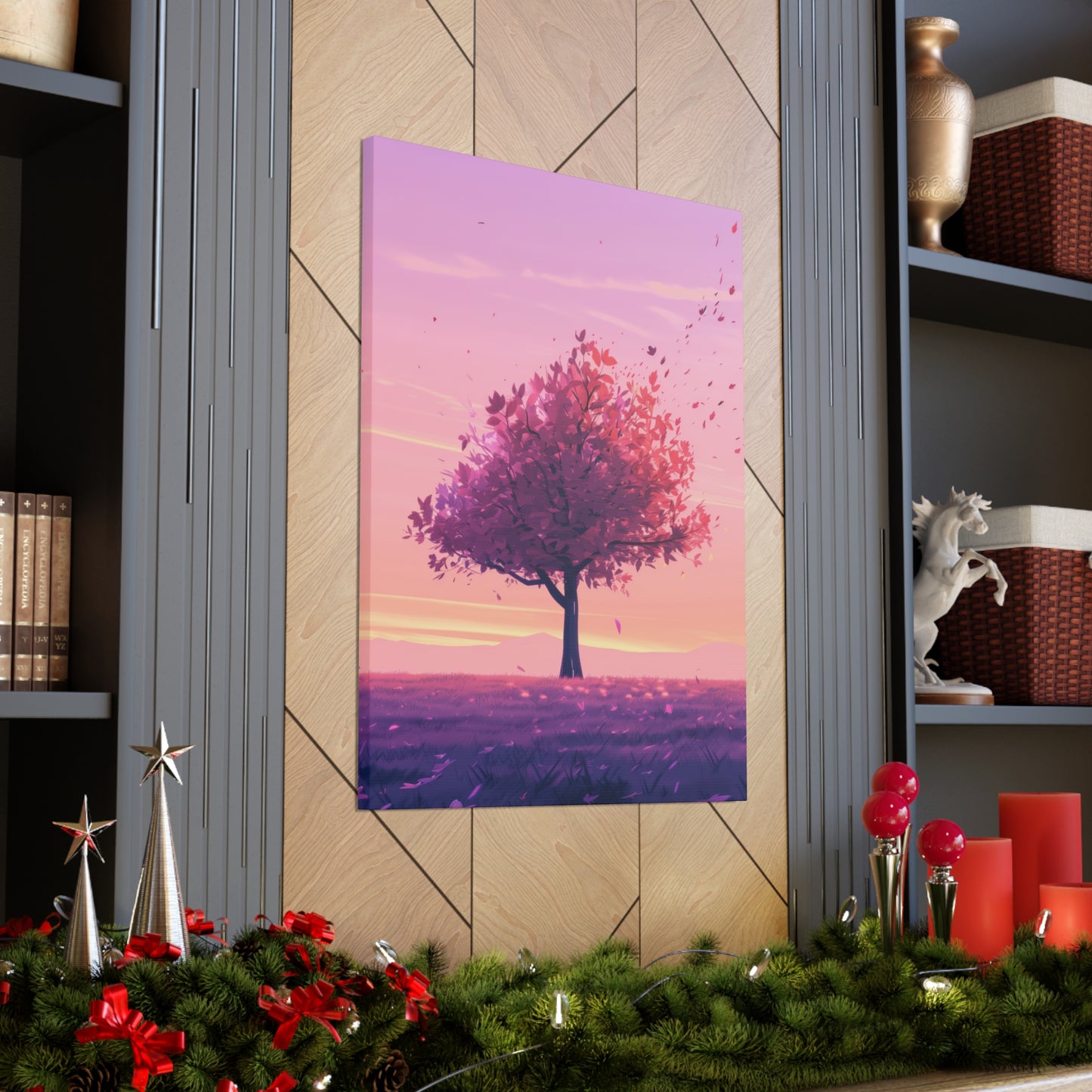 Tree in a Purple Sunset Digital Illustration Canvas Gallery Wraps