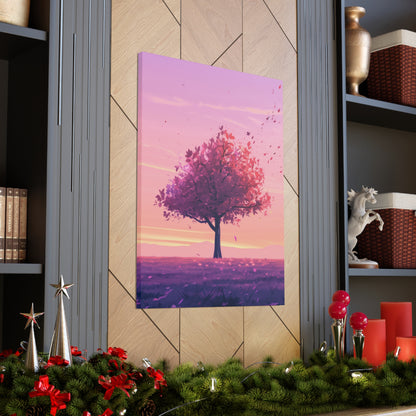 Tree in a Purple Sunset Digital Illustration Canvas Gallery Wraps