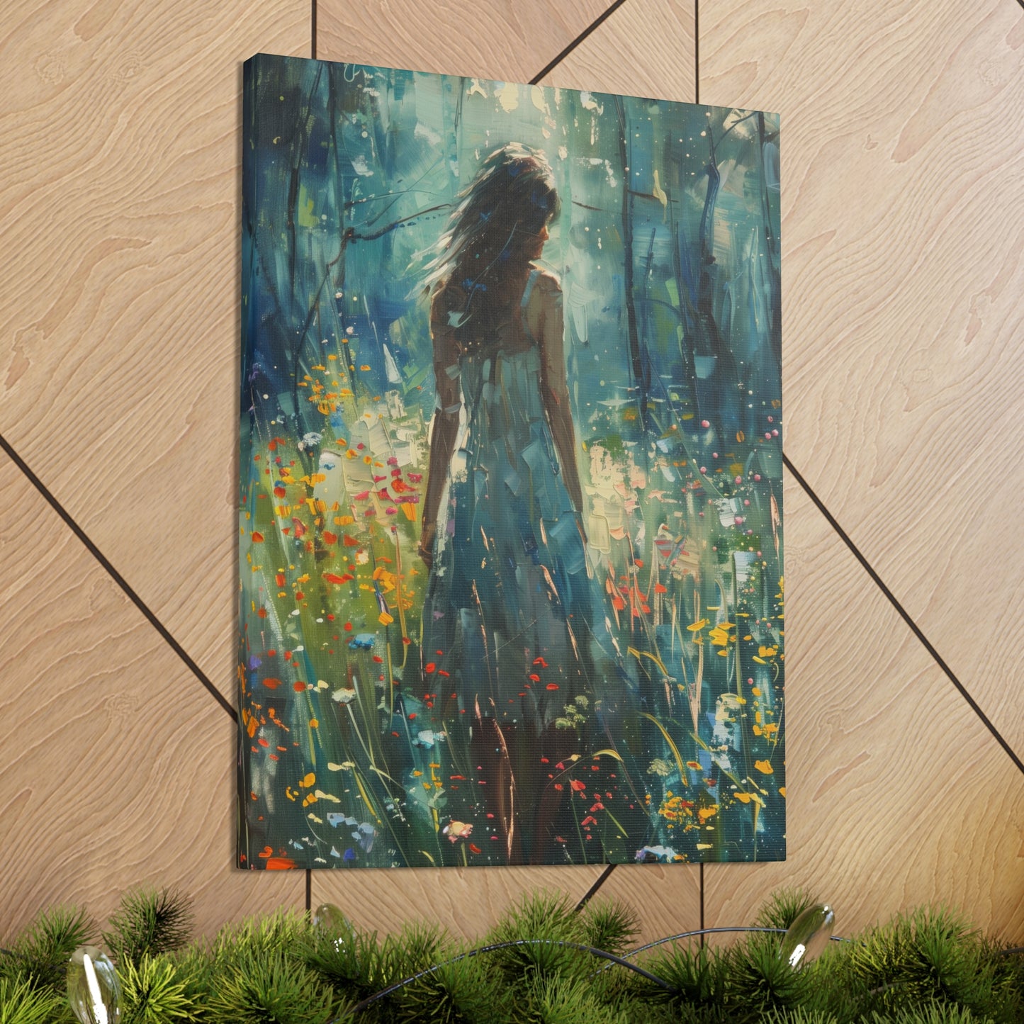 a girl looking into a forest Digital Oil Painting Print Canvas Gallery Wraps