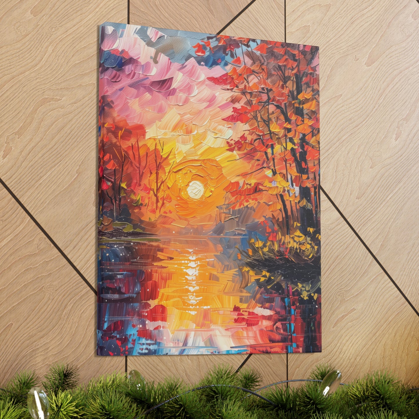 Pond in a Autumn Forest - Claude Monet Style Digital Print Canvas Gallery Wraps