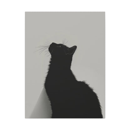 Black Cat Looking Up Digital Illustration Canvas Gallery Wraps