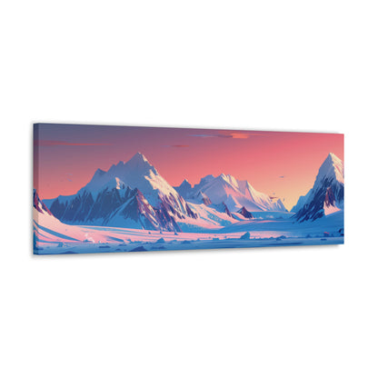 Snowy Mountain Evening in Alaska - Digital Landscape Illustration Panorama Canvas Gallery Wraps