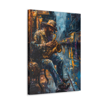 Man Playing Horn on the Street - Rembrandt Style Digital Oil Painting Canvas Gallery Wraps