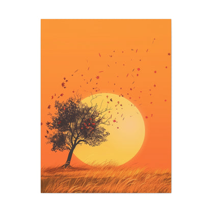 Tree in a Golden Sunset Digital Illustration Canvas Gallery Wraps