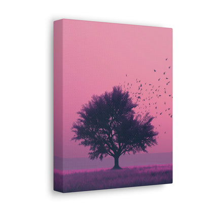 Tree in a Purple Sunset Digital Illustration Canvas Gallery Wraps