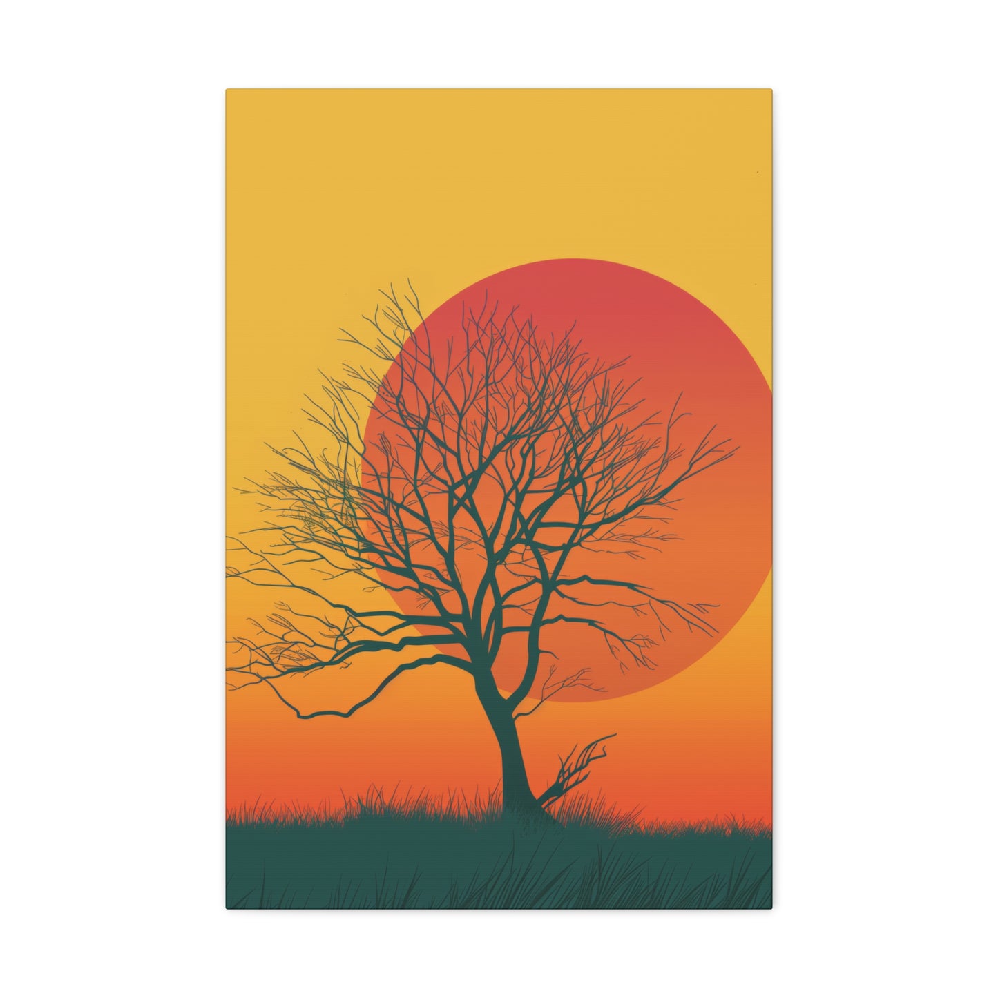 leafless tree in a Golden Sunset Digital Illustration Canvas Gallery Wraps