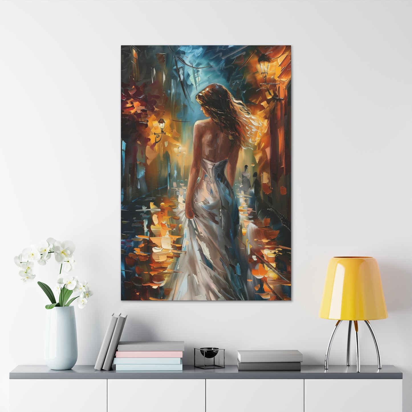 bride walking in street - Leonid Afremov Style Digital Print Canvas Gallery Wraps