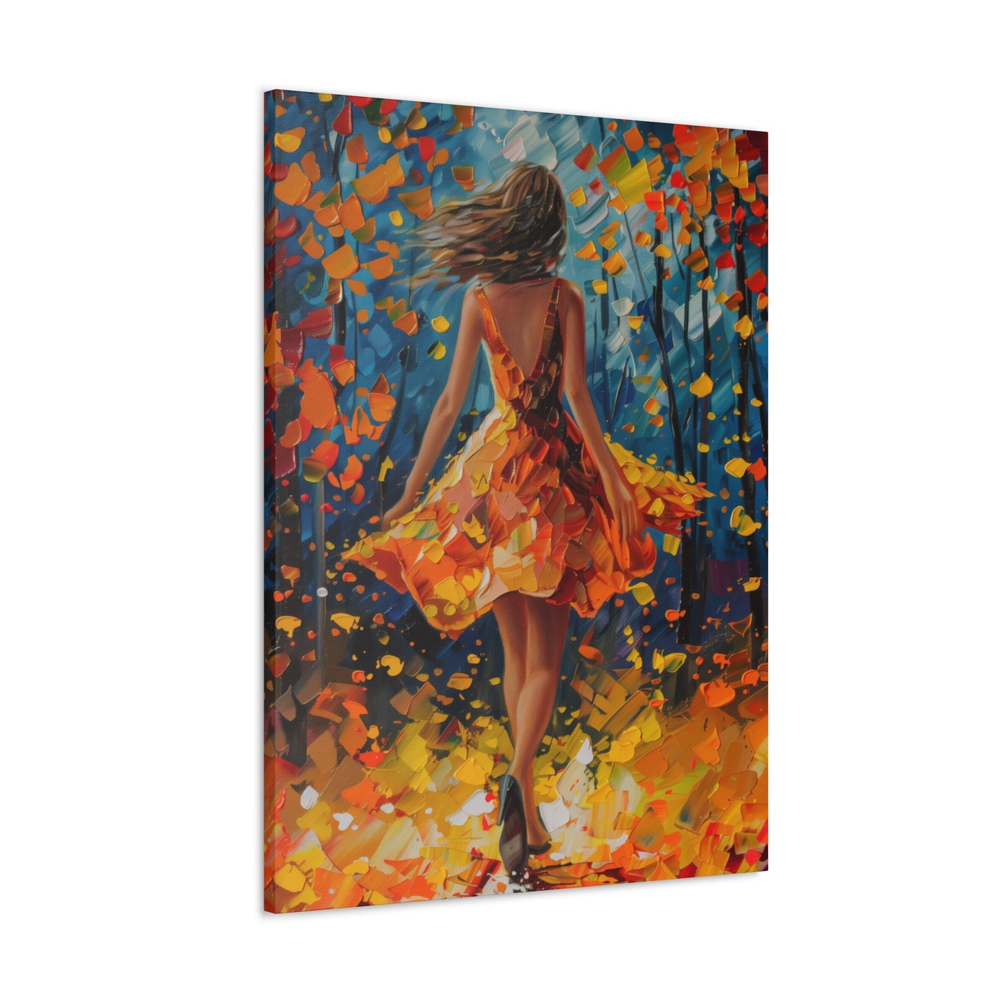 Girl with yellow dress in autumn forest - Leonid Afremov Style Digital Print Canvas Gallery Wraps