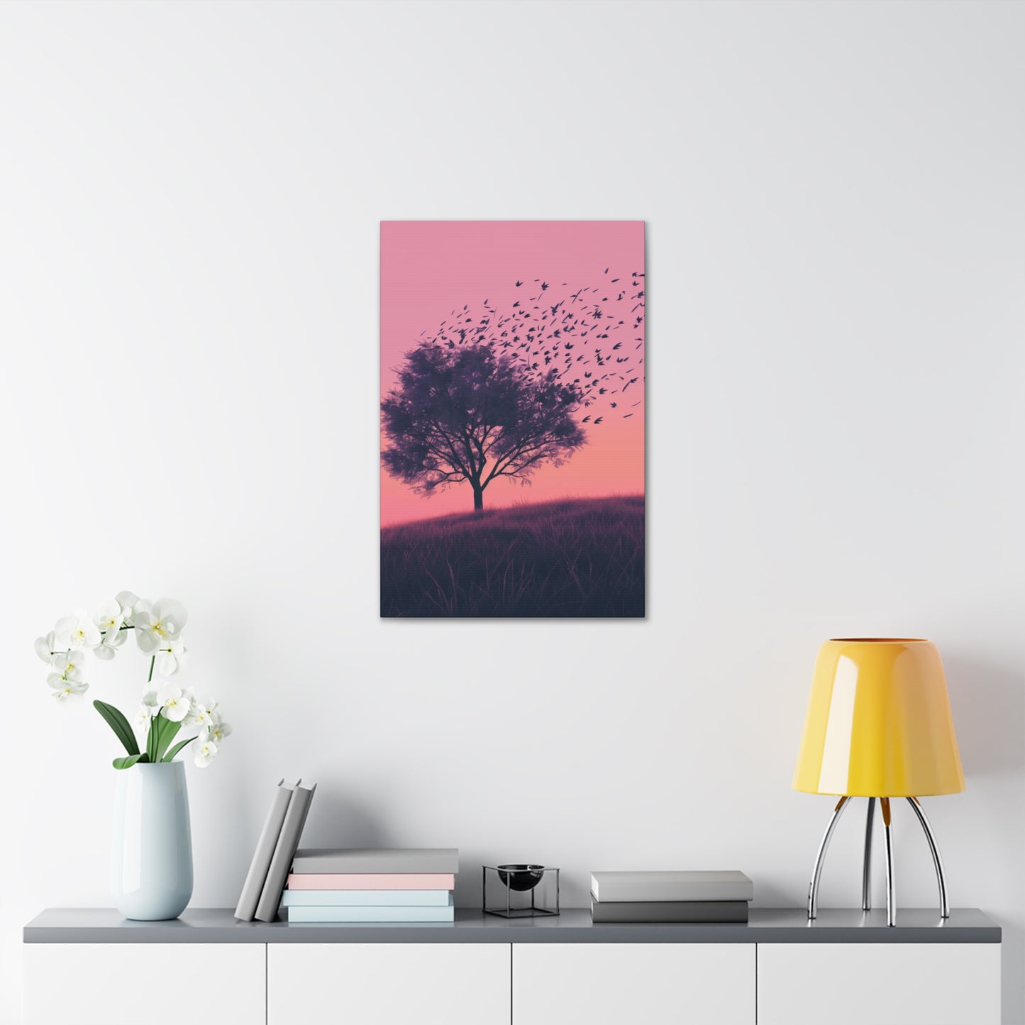 Tree in a Purple Sunset Digital Illustration Canvas Gallery Wraps