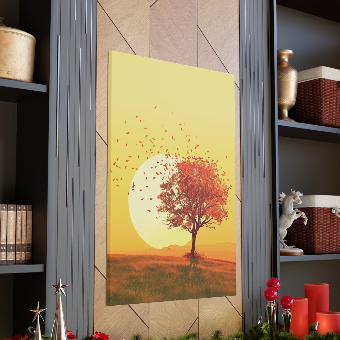 Red Tree in a Golden Sunset Digital Illustration Canvas Gallery Wraps