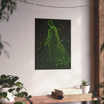 Neon Code Guardian: 3D Glitch Superman Matrix Effect - Digital Illustration Matte Vertical Poster