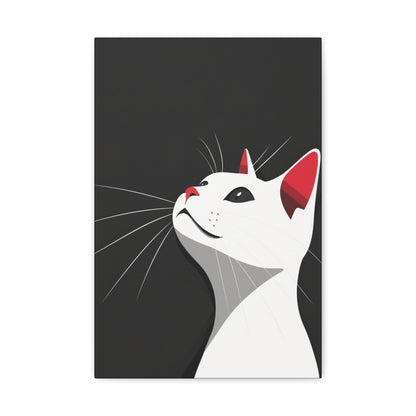 White Cat in Black Background Digital Illustration Canvas Gallery Wraps