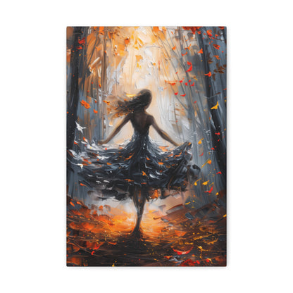 girl dancing in Autumn Forest Digital Oil Painting Print Canvas Gallery Wraps