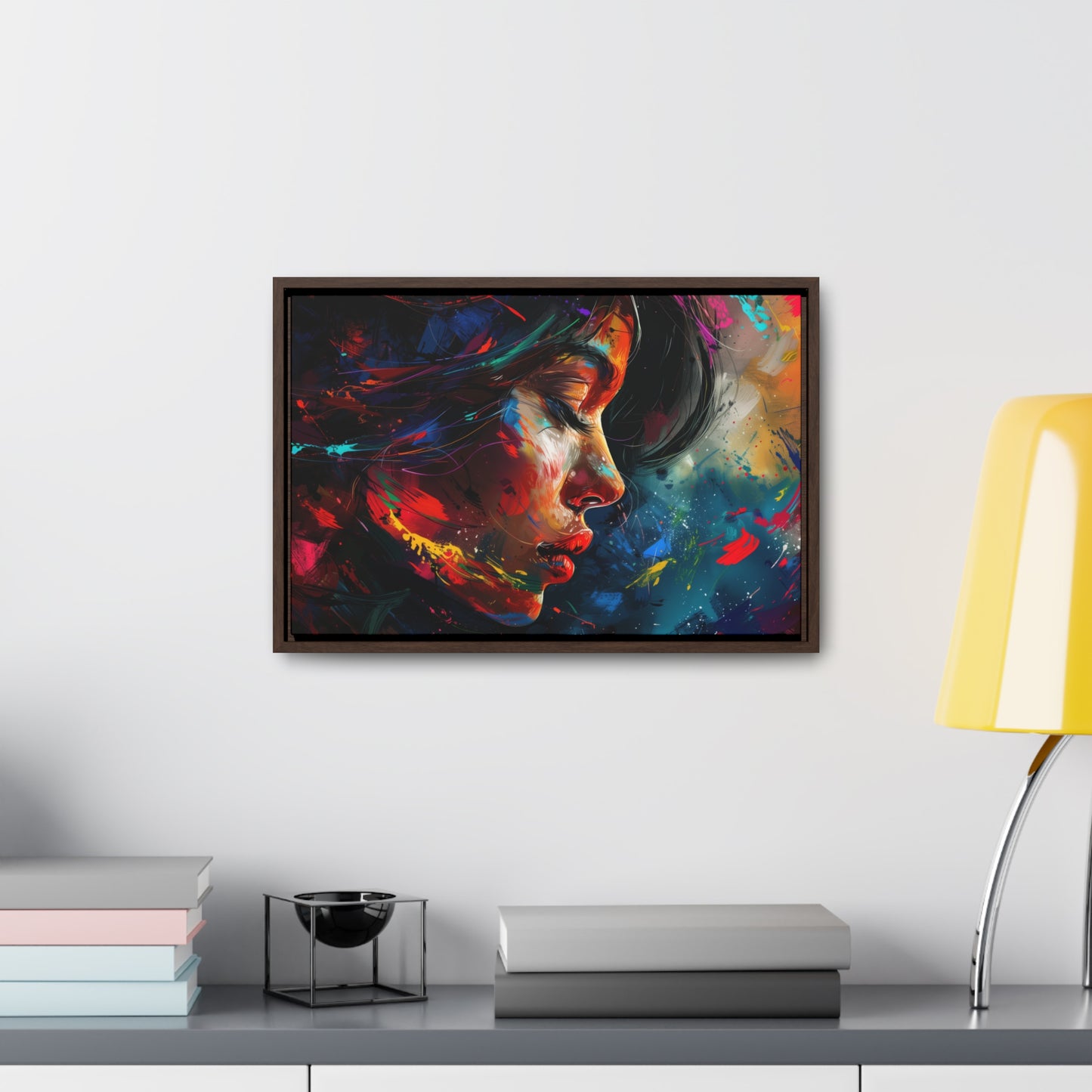 Beautiful Girl Face - Colorful Impressionist Style Digital Canvas Art Print Horizontal Frame